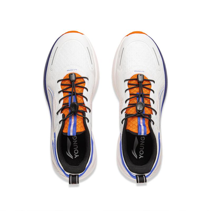 Li Ning Kids Fabric Comfortable Versatile Physical Test Running Shoes Men Running Shoes Standard-White Vibrant-Blue YKFV068-5