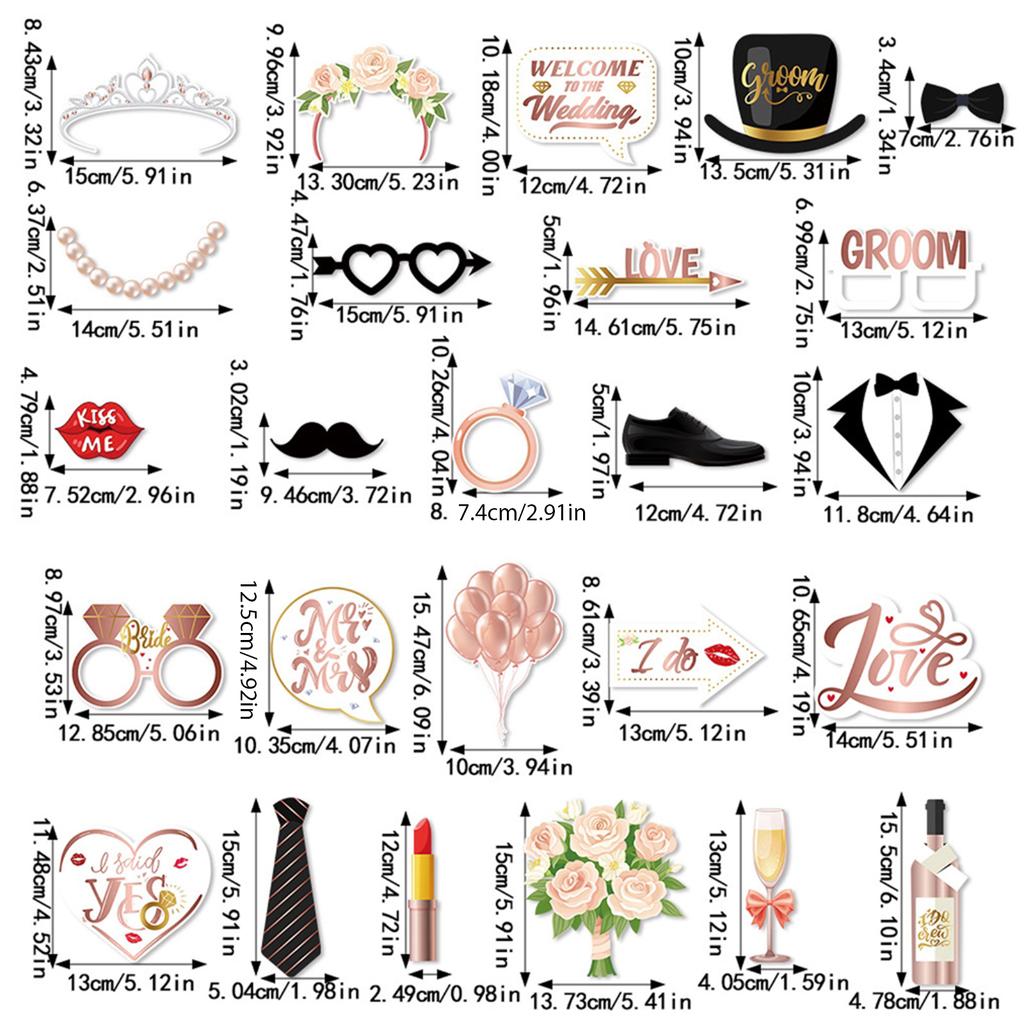 Wedding Photo Booth Frame and Props Set Wedding Party Props Funny Backdrop Decorations for Parties Celebration Ornaments