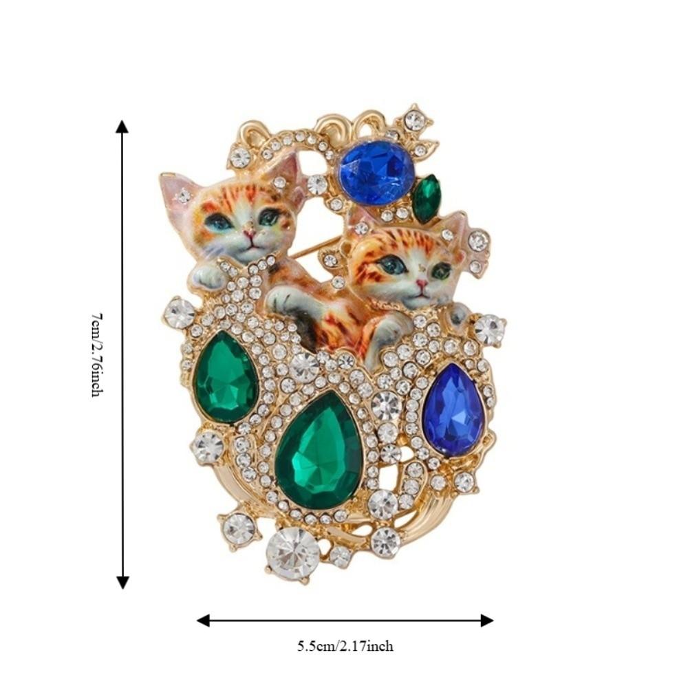 Exquisite Two Cat Brooch Vintage Imitation Rhinestone Brooch Clothes Decoration