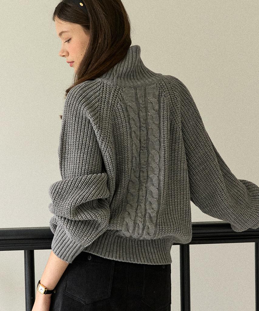OURHOPE Phoebe Cable Turtleneck Knit - Melange Grey