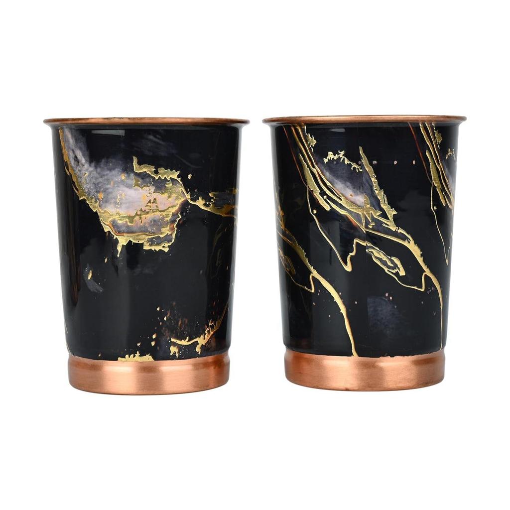 Copper Premium Black Gold Design Set of Two Glass with Elegant Gift Box, 250 ML