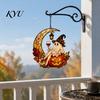 Fun Patio Accessories 2D Ghost Moon Pumpkin Acrylic Suncatcher, Halloween Window Farmhouse Exterior Ornament Hanging Ornament, Autumn Thanksgiving