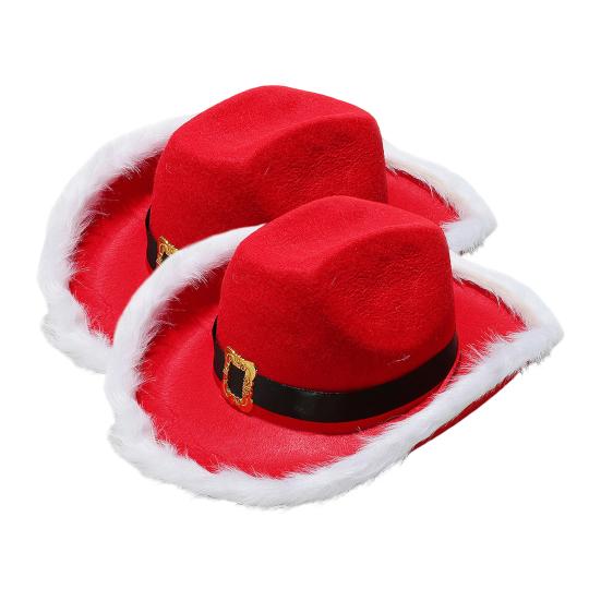 Ковбойская шляпа на рождественскую тематику, белая, с пушистой отделкой, из мягкого фетра, джазовая шляпа-цилиндр, регулируемая красная лента, шляпа для вечеринки