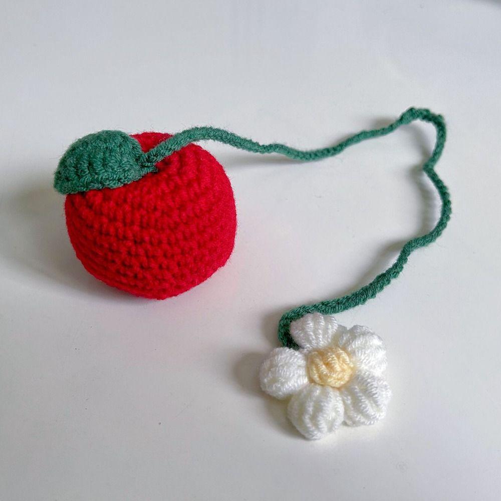 8Styles Knitted Car Rearview Mirror Hanging Ornament Car Interior Decoration Strawberry Pendant Daisy Lanyard Bag Pendant