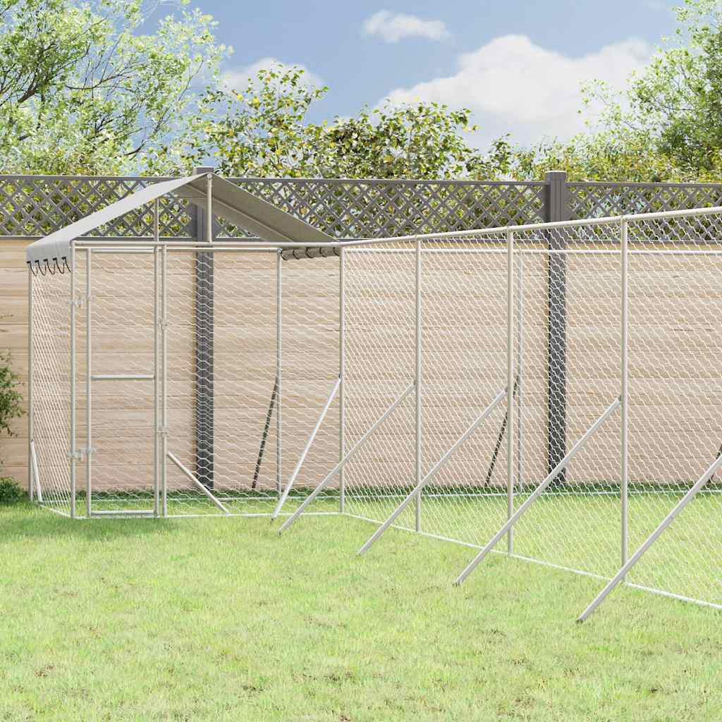 Outdoor Dog Kennel with Roof Silver 12x12x2.5 m Galvanized Steel