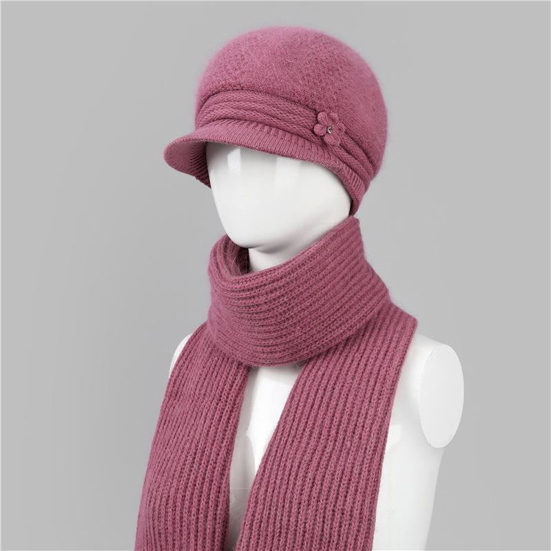 Wool hat women's autumn and winter velvet warm in the elderly rabbit hair mother hat ear protection cold foreign gas knitted hat