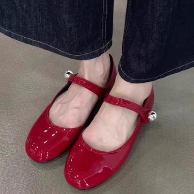 Версия из овчины~ Туфли Мэри Джейн с красным бантом, женская летняя обувь, ретро, под юбку, одинарные туфли