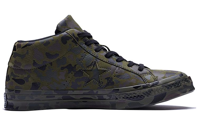 Converse One Star Ретро Средние Топы Кеды для Скейтбординга Унисекс Камуфляж Зеленый 159746C