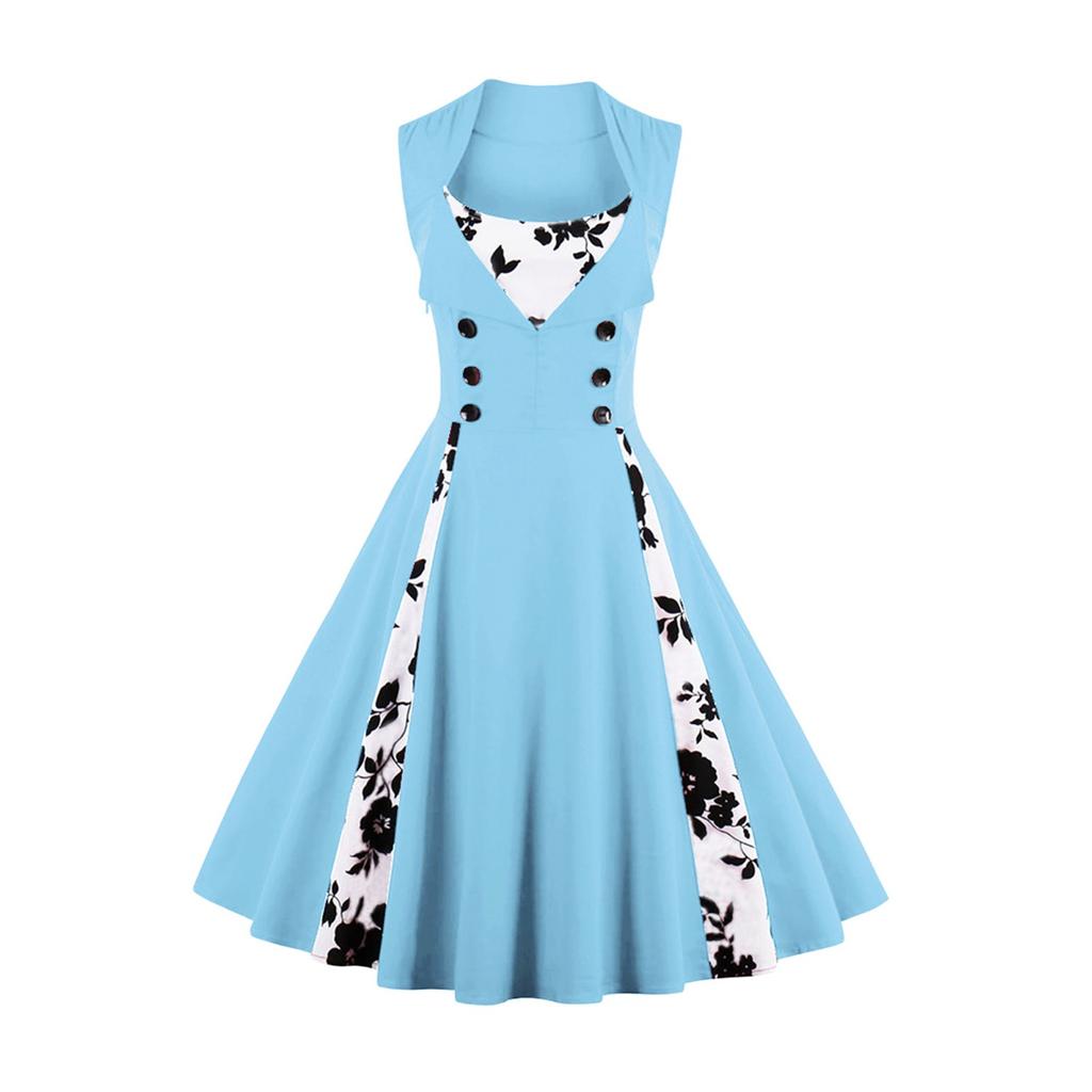 Women's Fashion Dress Vintage Slim Fit Sleeveless Floral Print Dress