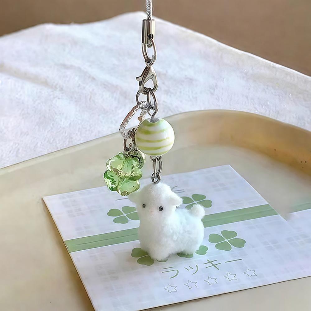 Flocking Cartoon Lamb Keychain Cute Kawaii Plush Animal Pendant Bag Charm Decoration Keyring Car Key Holder Earphone Case Gift