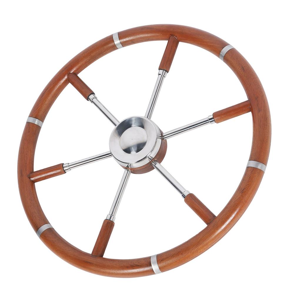 Teak Wood Handle Boat Steering Wheel 6 Spoke 304 Stainless Steel Center Frame Replacement Yachts Steering Wheel for 5