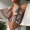 Ladies' Sequined Circular Vest Top, Strapless Vest, Corset, Chest Chain, Body Chain