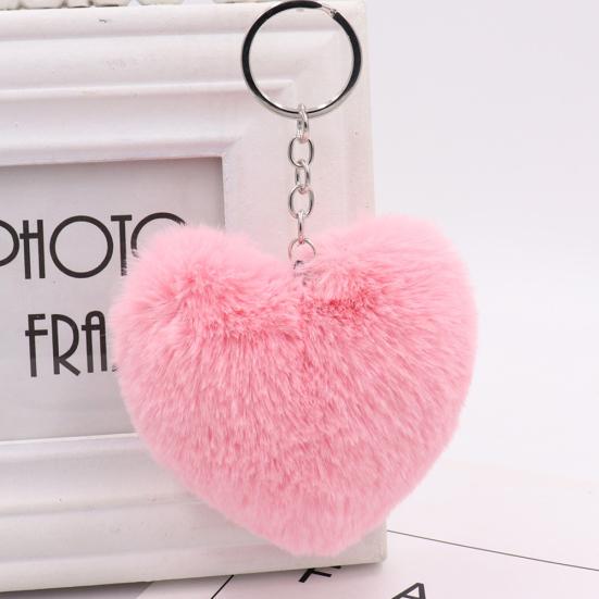 Heart Keychain Key Ring Pendant Handbag Bag Faux Fur Wallet Decor