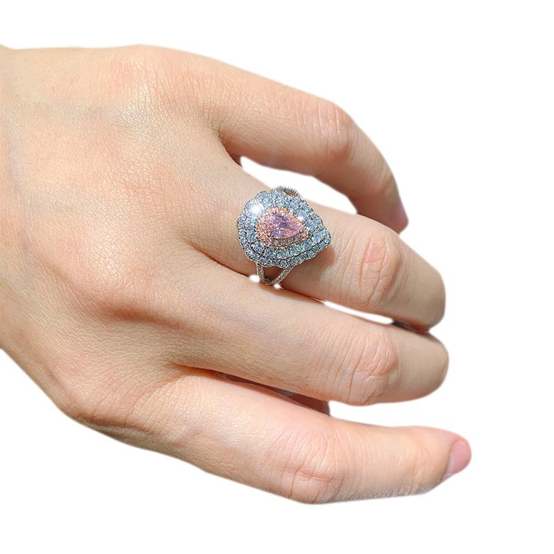 Кольцо с розовым бриллиантом в виде капли воды, кольцо с цветным бриллиантом и цирконом, женское кольцо с имитацией помолвки с микро-бриллиантами