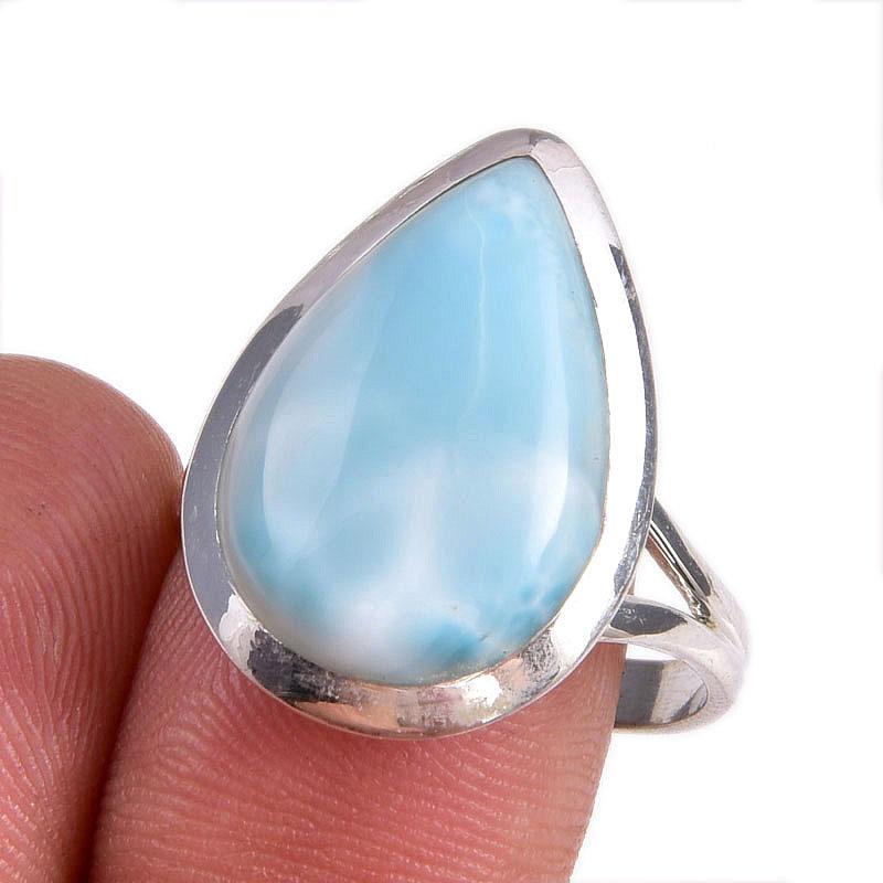 Natural Republic Ларимар Драгоценный камень 925 Стерлинговое серебро Ювелирное кольцо Размер 9.5 d1w05
