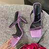 Liyke Purple Rhinestone Sexy Slippers Women Sandals High Heels Mules Summer Fashion Slip On Sliders Party Dress Shoes