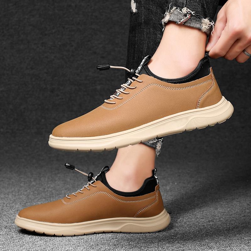 Fashion Male Comfortable Outdoor Hiking Shoe 2024 Elastic Band Mens Sneakers All-match Men Casual Shoes Genuine Leather Driving Shoes