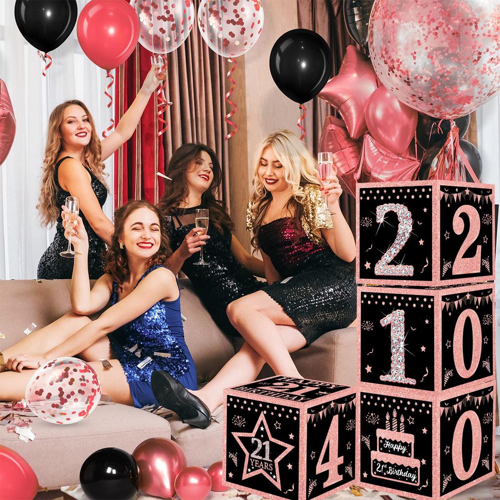 Коробка на день рождения Black Pink 16 21 30 40 50 лет Декор для вечеринки на день рождения Дети 30-й 50-й 60-й День рождения Принадлежности Сувениры Юбилей