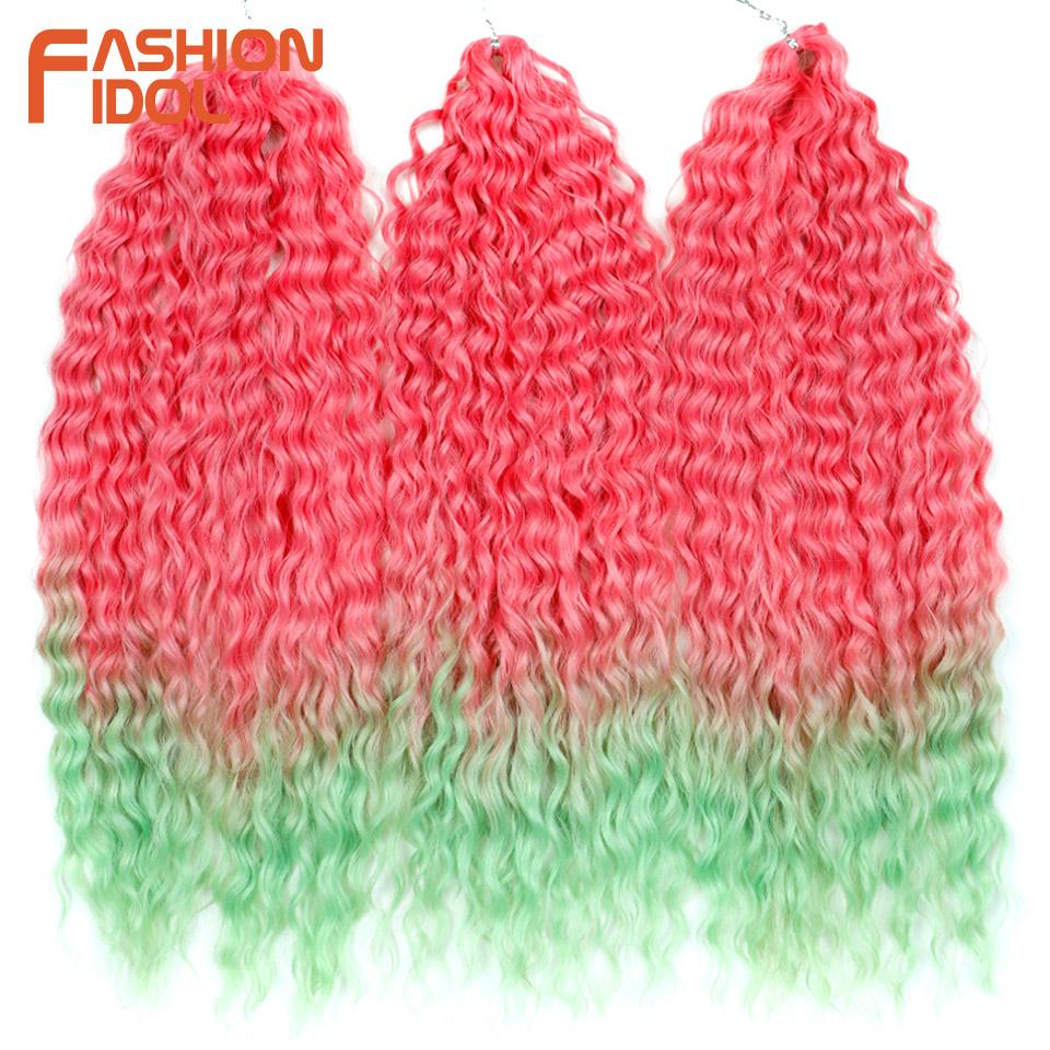 FASHION IDOL Ariel Twist Crochet Hair Synthetic 22 Inch 3 PCS Water Wave Hair Extensions Ombre Rainbow Color Braid Curly Hair