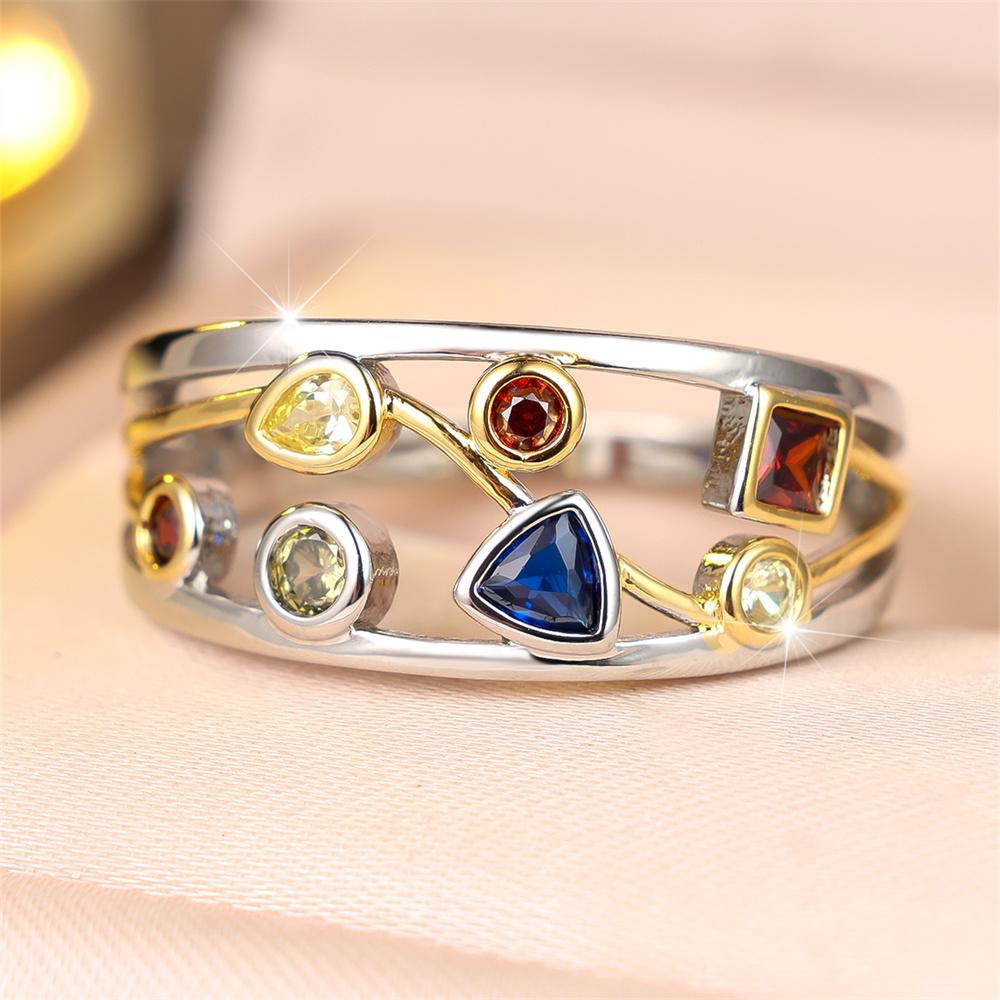 Multicolor Zircon Geometric Crystal Small Stone Rings For Women Vintage Silver Color Engagement Bands Wedding Jewelry Accessory