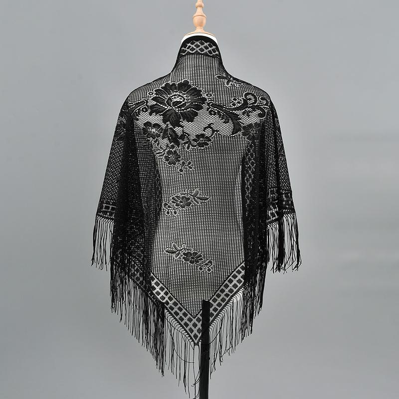 Spanish Mantilla Lace Veil Chapel Scarf For Church Ramadan Hollow Out Embroidery Tessles Stoles Muslim Women Luxury Turban