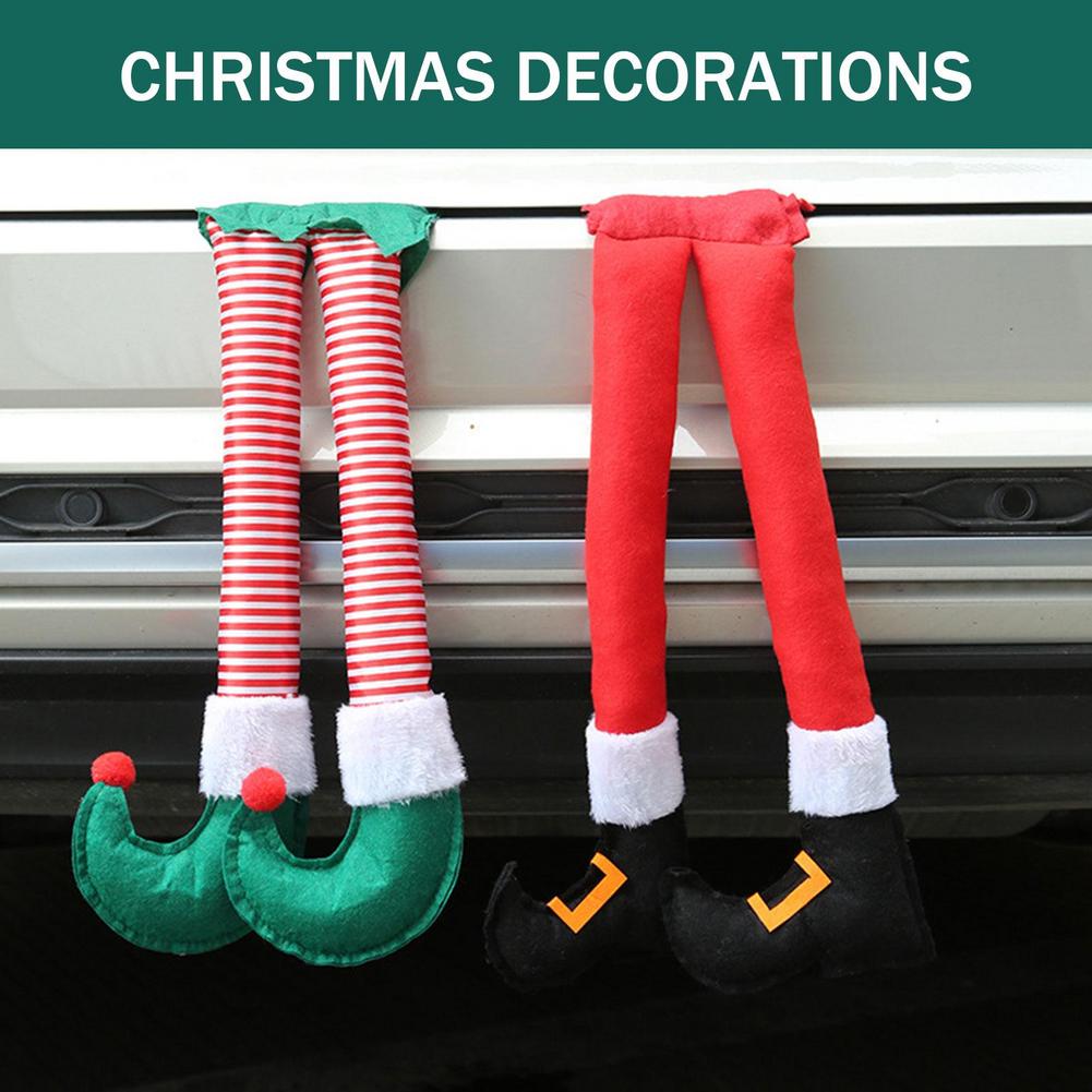 Elf Leg for Car Trunk - Christmas Car Decoration, Rear Side Window Decor, Santa Claus Feet, Red Elf Boots Sticking Out of Trunk