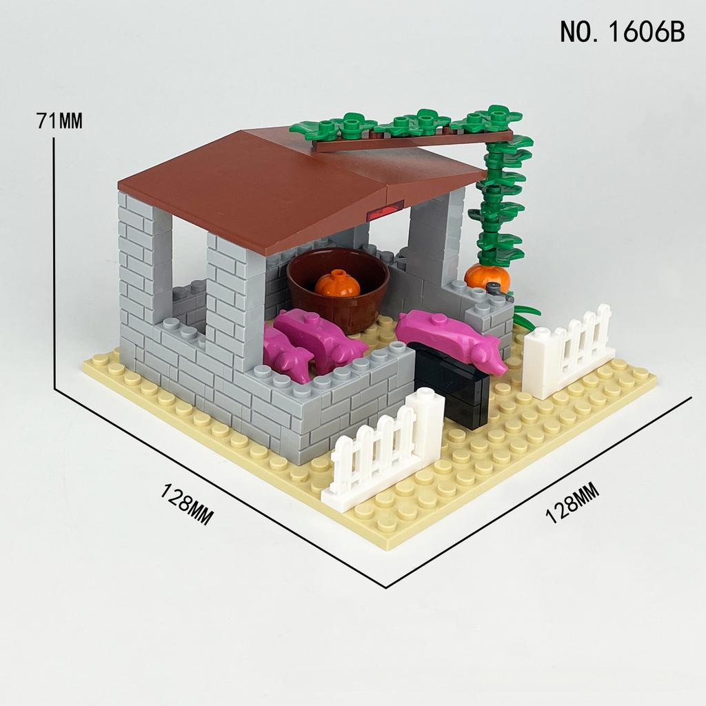 1606B Счастливая свиноферма Счастливая сцена на ферме Сборка аксессуаров Строительные блоки Игрушки