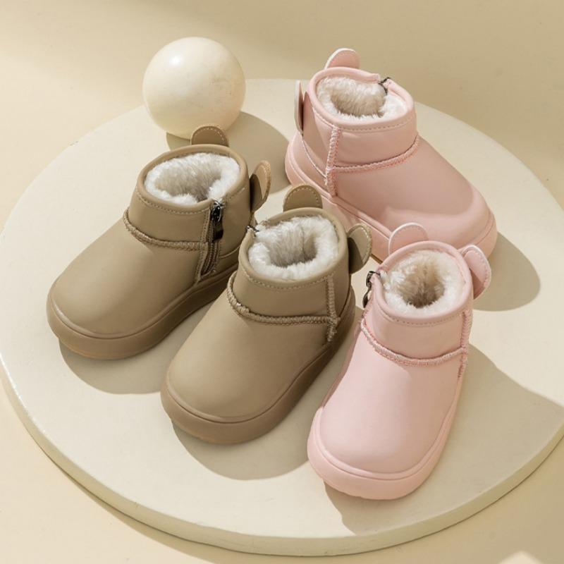 Теплые хлопковые флисовые ботинки для мальчиков, детские высокие зимние сапоги, детские однотонные флисовые зимние ботинки