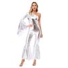 Womens Clubwear Bodysuit Metallic Bell-Bottom Flare Sleeve Carnival Theme Costume