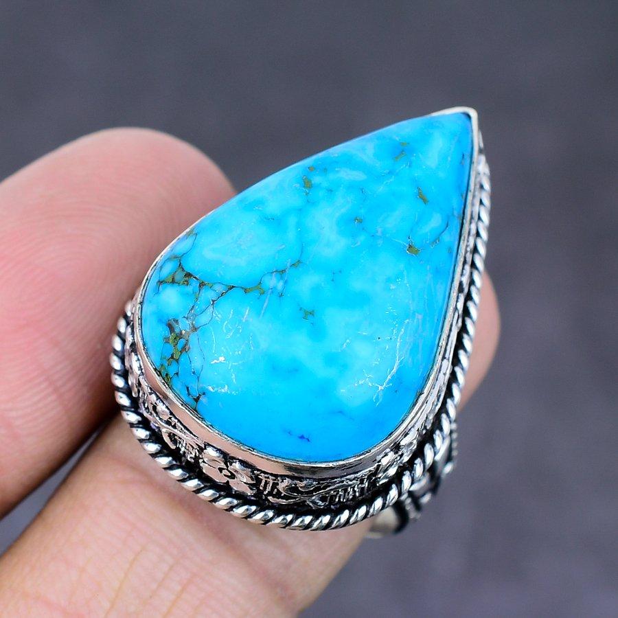 Tibetan Turquoise Gemstone Handmade 925 Sterling Silver Jewelry Ring Size 9 t1W62