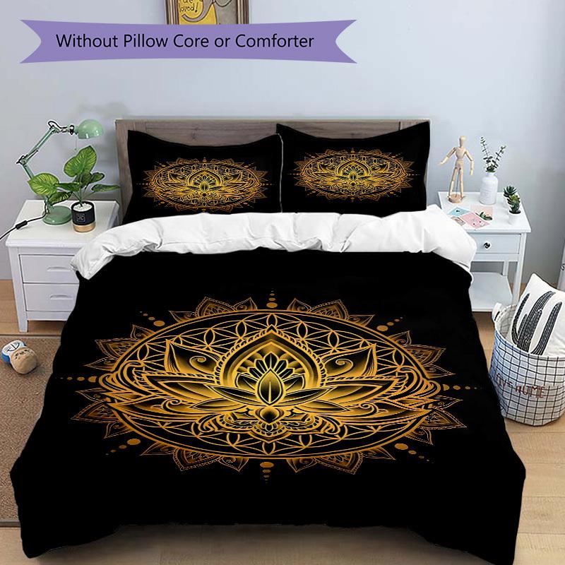 3pc Lotus Mandala Cover Set - 1 Quilt Cover + 2 Pillowcases, All Seasons Bedroom Setting, Perfect for Home002