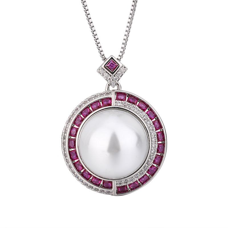 Jewelry Pearl Necklace with Diamond Colored Treasure S925 Pearl Stud Earrings Imitation Natural Pearl Collarbone Pendant