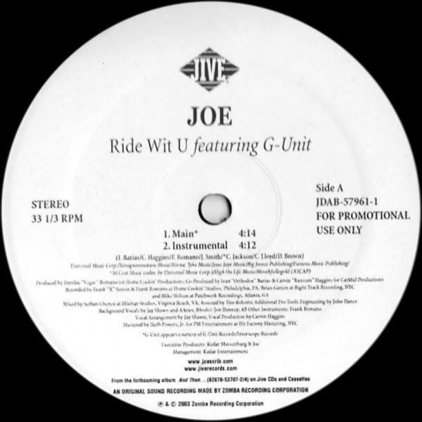 12-дюймовая пластинка JOE Ride Wit U JDAB579611PROMO Jive 2003 US Rap HipHopRB Б/у