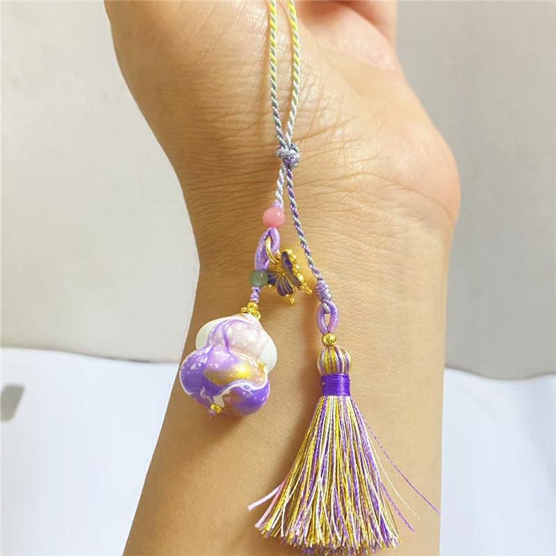 Lingyin Fulu Xiangling Purple Gradual Change Floating Paint Gourd Pearl Bell Pendant Bag Trailer Hanging Scenic Merchandise