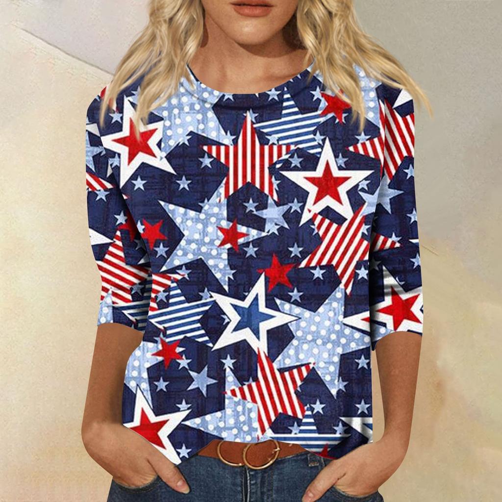 3/4 Sleeve Shirts For Women Cute Tops Graphic Tees Blouses Casual Plus Size Basic Tops Pullover