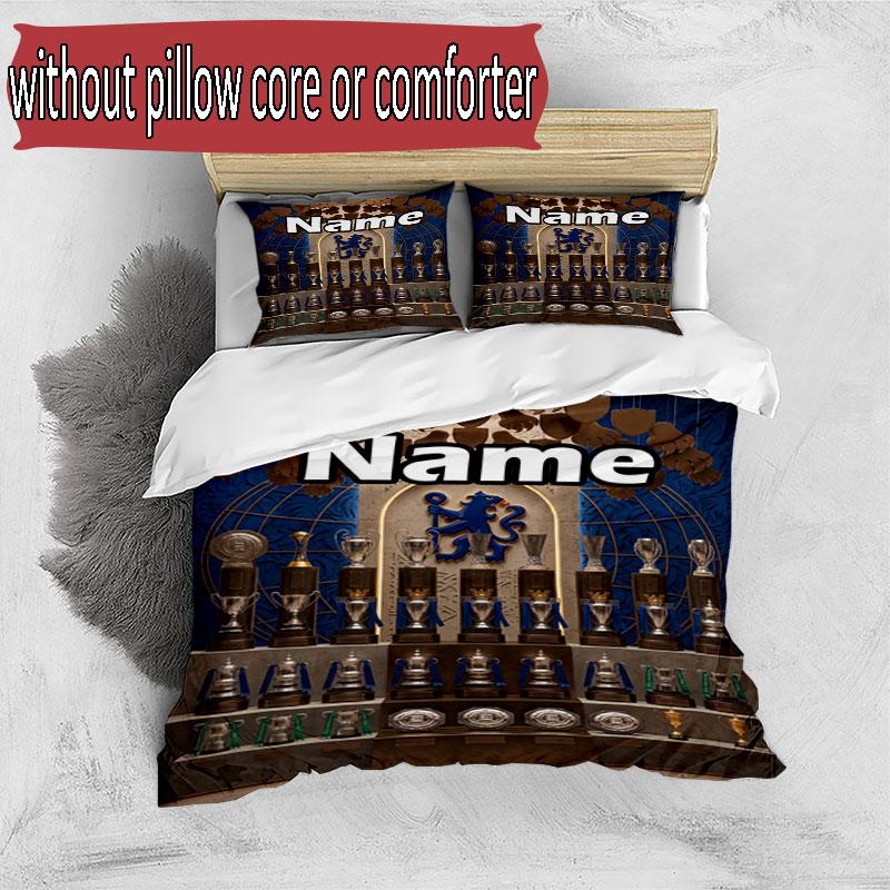 3pcs Duvet Cover Set (1*Duvet Cover + 2*Pillowcase, Without Core), Custom Name Chelsea Football Club Pattern Bedding Set, Home Bedroom Decor Gift