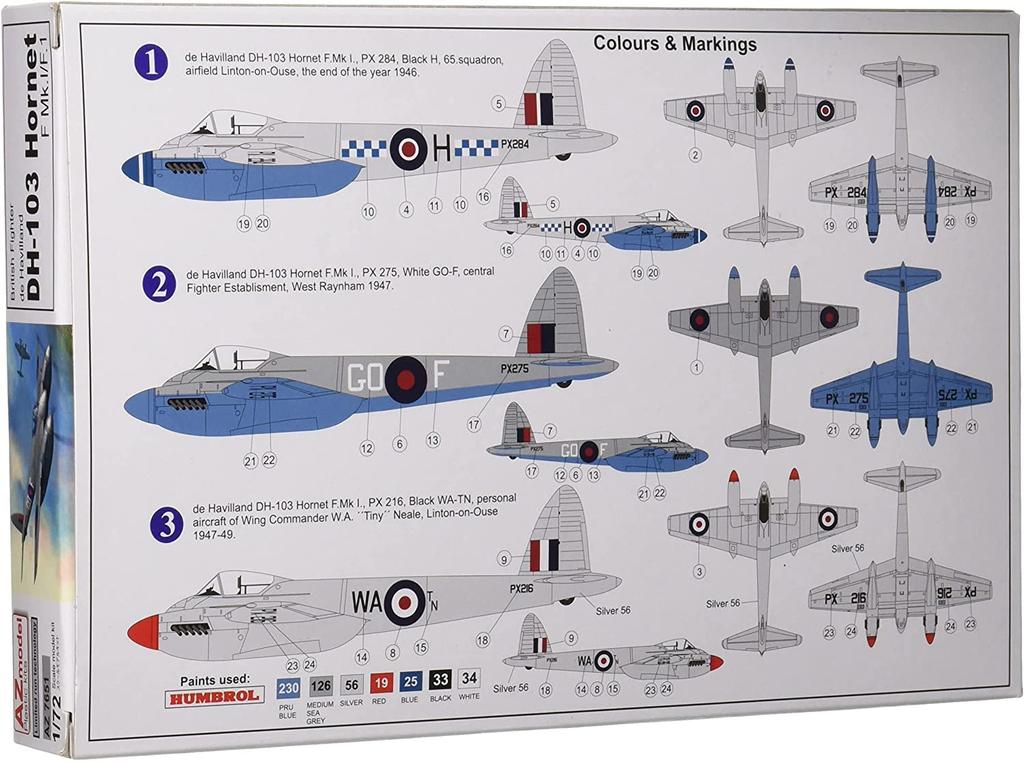 Пластиковая модель самолёта Hornet F Королевских ВВС AZM7651 1/72 DH-103 Mk.1/F.1
