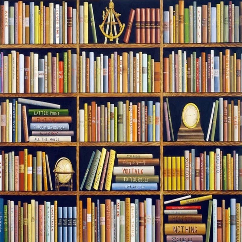 Обои 3D Ретро Книжная полка Гостиная Кабинет Фон Настенная роспись Декор Классические обои