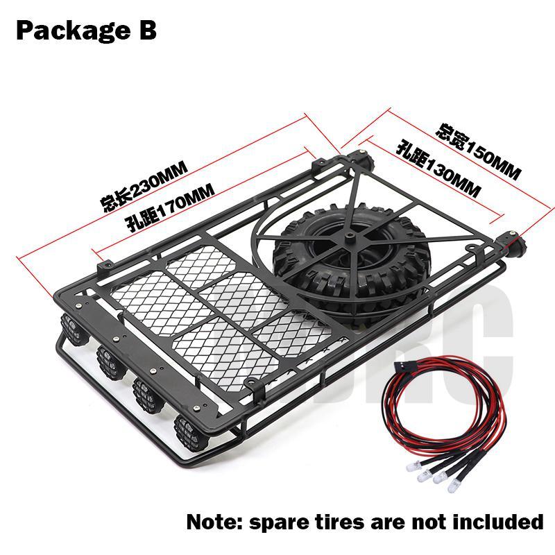 Metal roof rack with 4 LED lights for 1:10 RC Rock Crawler SCX10II 90046 90047 SCX10 D90 Wrangler Trx4 luggage rack
