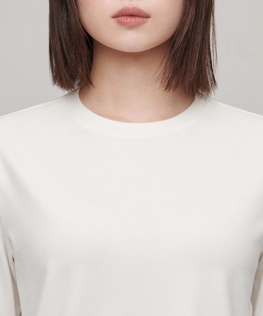 MUSINSA STANDARD WOMAN Женская эластичная футболка с круглым вырезом и длинным рукавом [Кремовый]