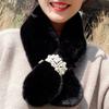 Women Pearl Cross Imitation Rabbit Fur Warm Scarfs Plush Scarfs Shawl Neck Warmers