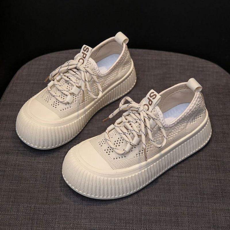 Летающая тканая обувь тонкое печенье парусиновая обувь женская 2025 весна и лето дышащая новая сетчатая обувь на толстой подошве один педаль