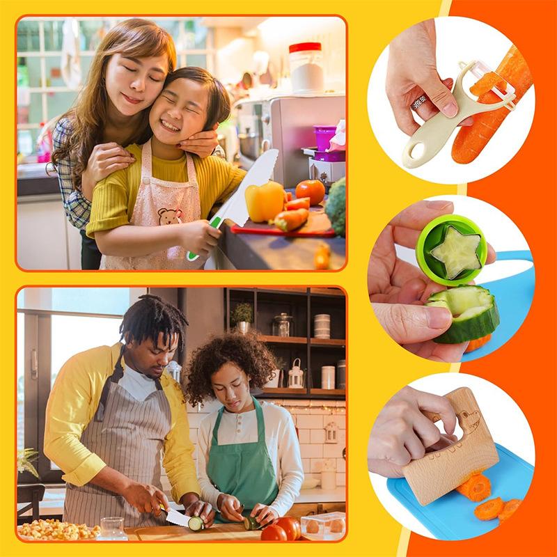 Kids Kitchen Toys Fruit Knife Set Wheat Straw Cutting Board Cookie Molds Baby Food Tools Safe Eco-Friendly