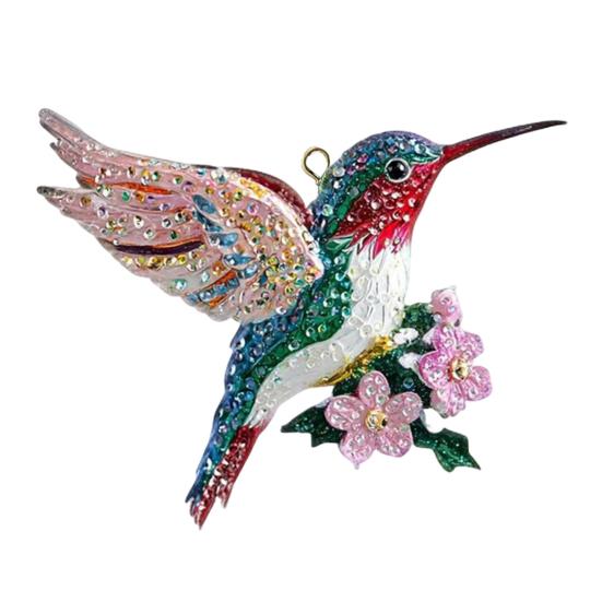 Hummingbird Christmas Ornaments Glitter Rhinestones Floral Hummingbird Ornaments for Christmas Tree 2D Acrylic Keepsake Gifts for Bird Lovers