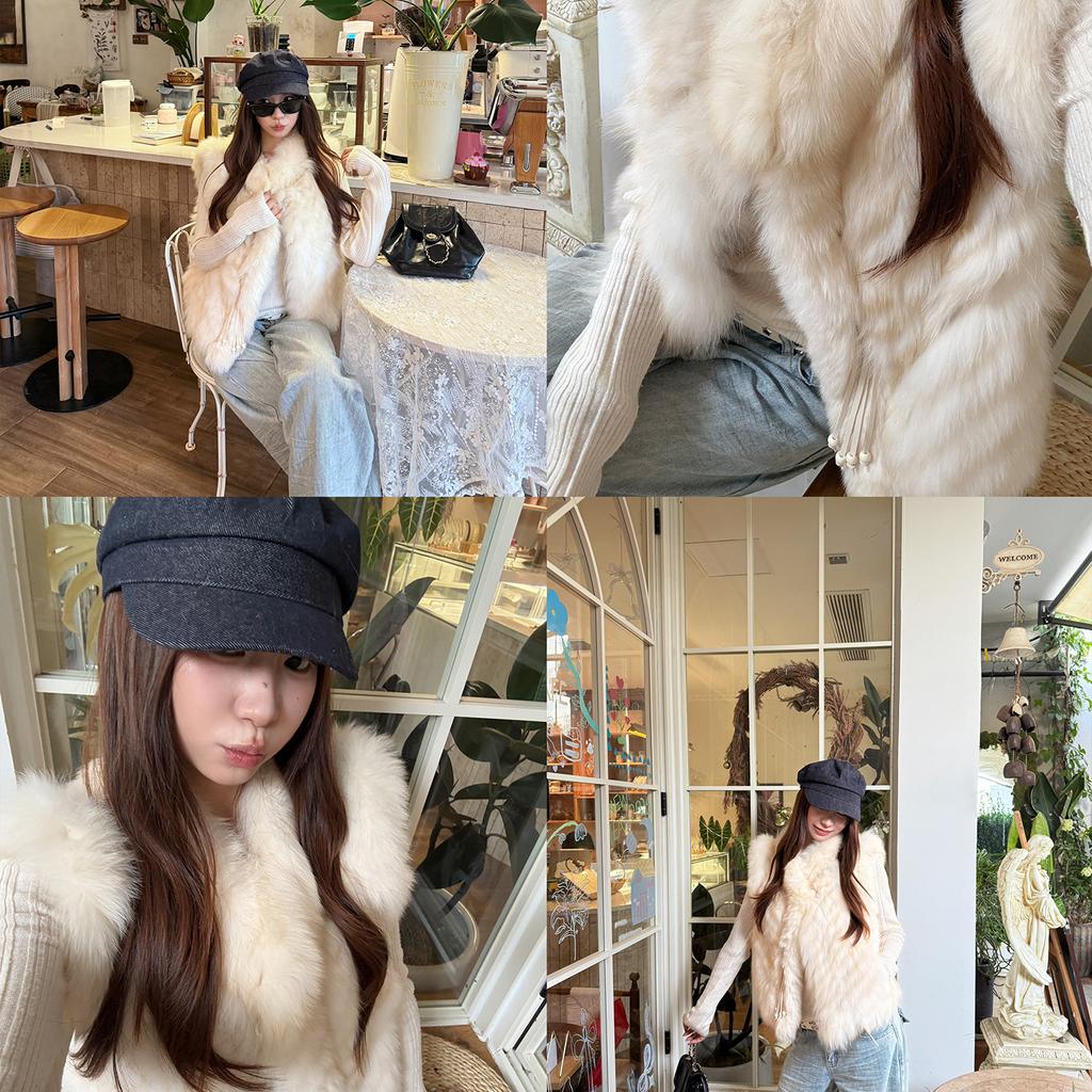 Haining imported fox hair, car strips, tassel, stacked placket design, smudged two-color fur vest women's vest short