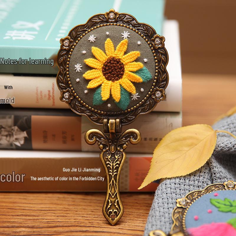 DIY Retro Embroidery Folding Makeup Mirror Kit: Beginner-Friendly Cute Ancient Style