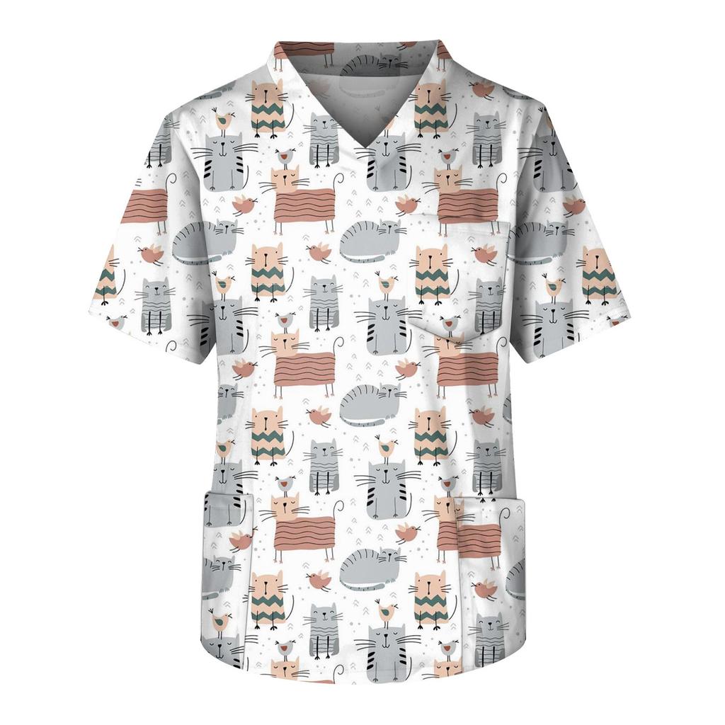 Рабочая форма больших размеров с принтом, топы для мужчин, забавные футболки с перекрестным v-образным вырезом и короткими рукавами, рабочая одежда, футболка с карманами