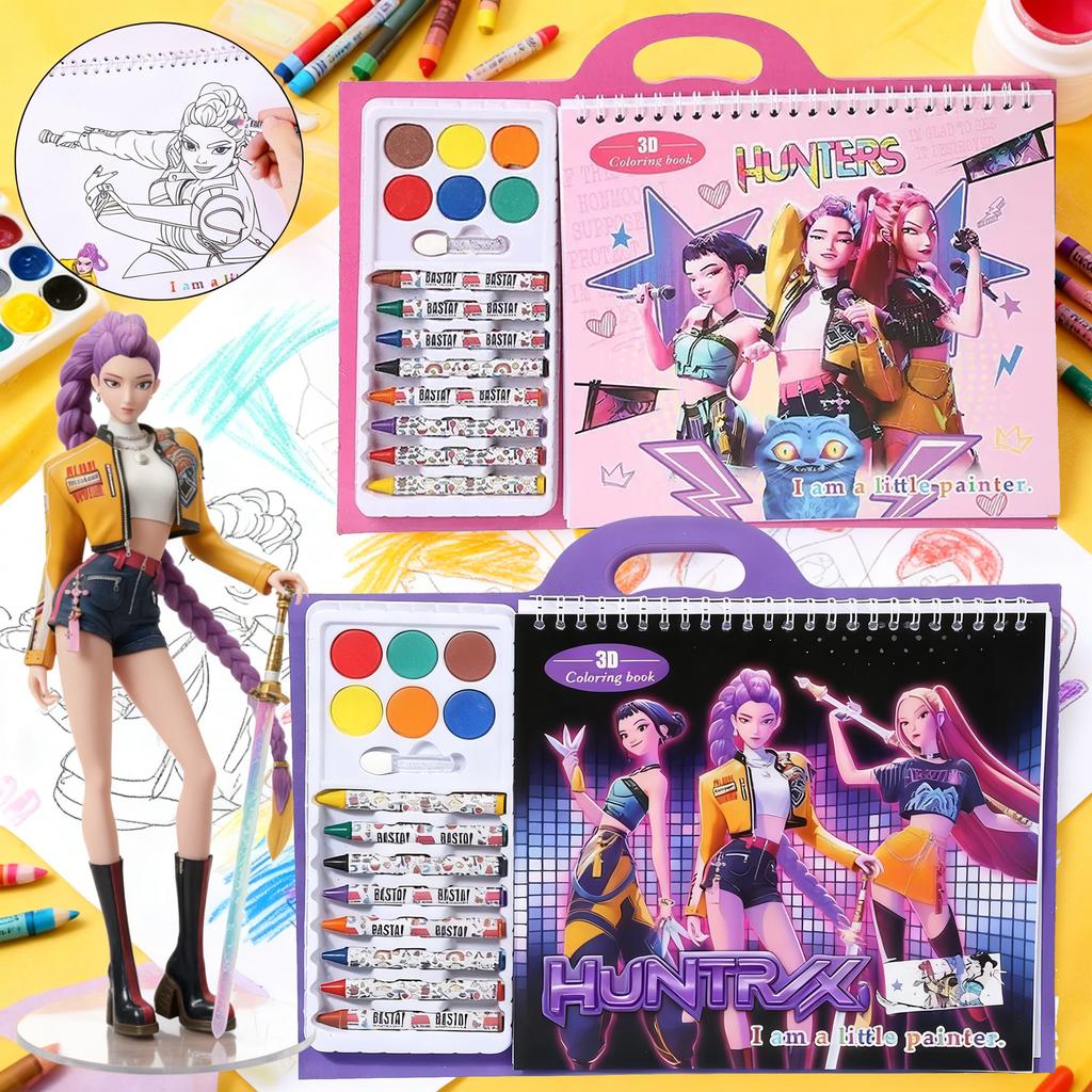 Новое поступление: Отряд охотников на ведьм - Детская раскраска в стиле K-Pop с граффити (с цветными карандашами) | Образовательная раскраска и книга для рисования