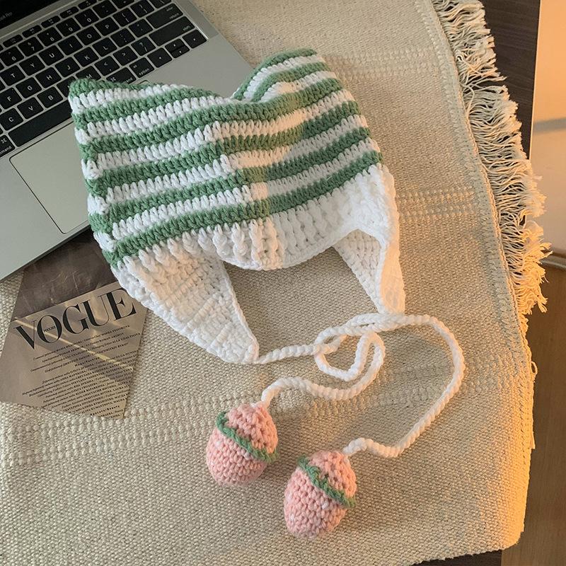 Abi Hat Women's Autumn and Winter Cute Cat Ears Wool Hat Versatile Face Small Warm Knitted Hat