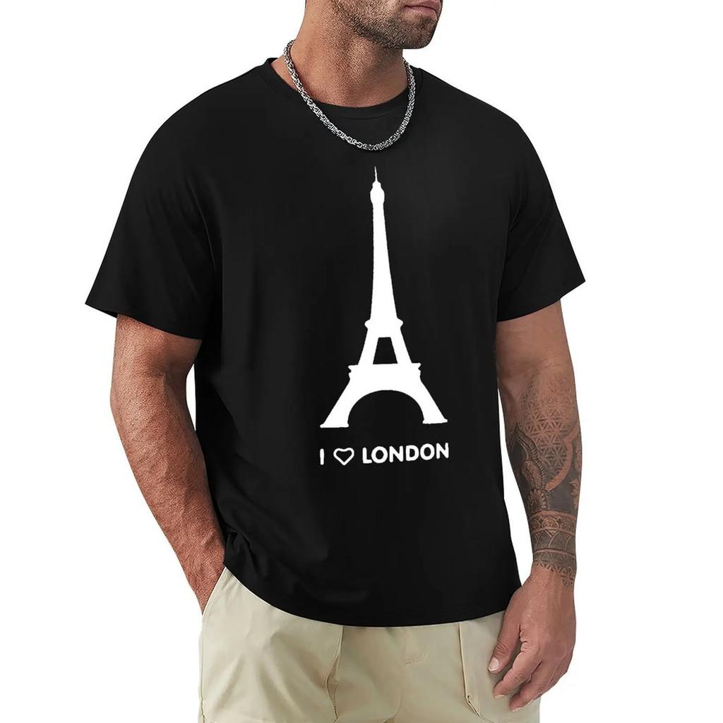 Футболка с забавным дизайном «I Love London Eiffel Tower» Футболка Harajuku с коротким рукавом Футболка с графикой из 100% хлопка